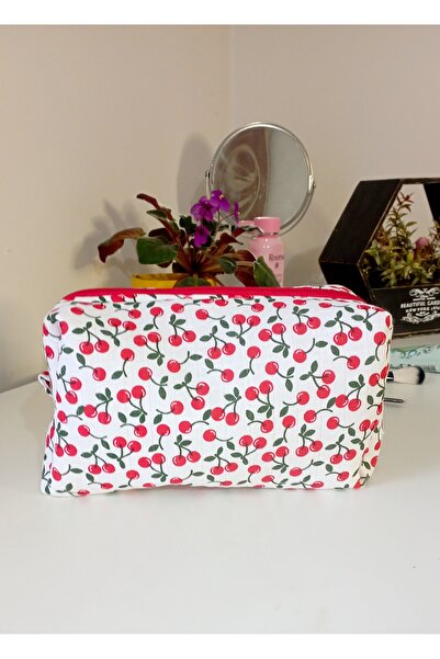 Mufincollection Черешова шарка, памучен муслин, чантичка за грим – с цип и просторно отделение