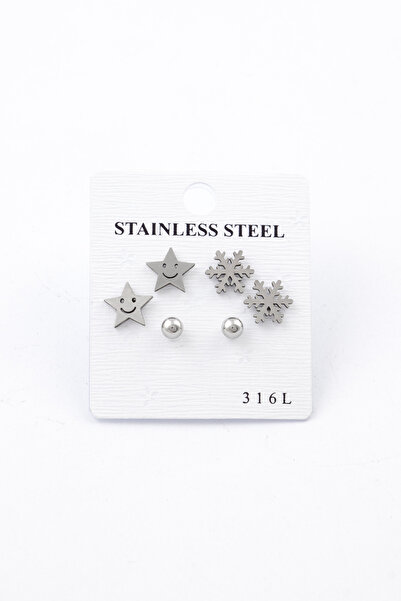 Sortie Aksesuar Yıldız ve Kar Tanesi Figürlü Paslanmaz Çelik Küpe Kombini Seti