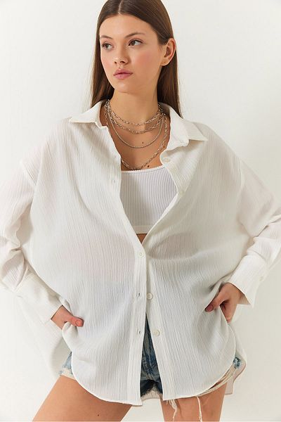 Bianco Lucci Дамска риза с отворени рамене и креп, 60392 60271069