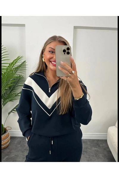 02Lady Fashion Guler vertical cu jumătate de fermoar garnituri din țesătură modal Costum