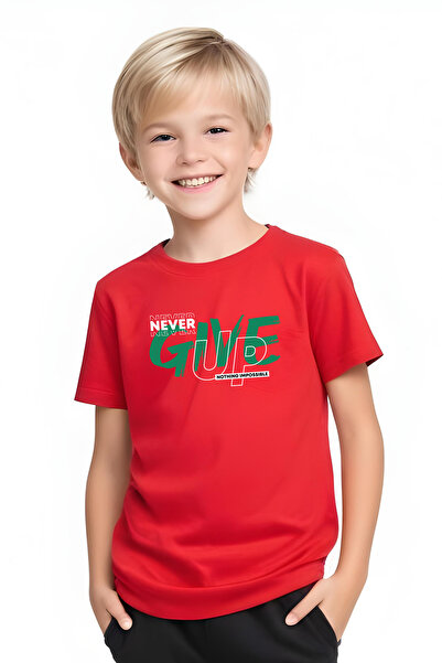 YA KO KİDS Never Give up Printed Boys' Short Sleeve Double Pocket Bottom-Top Suit
