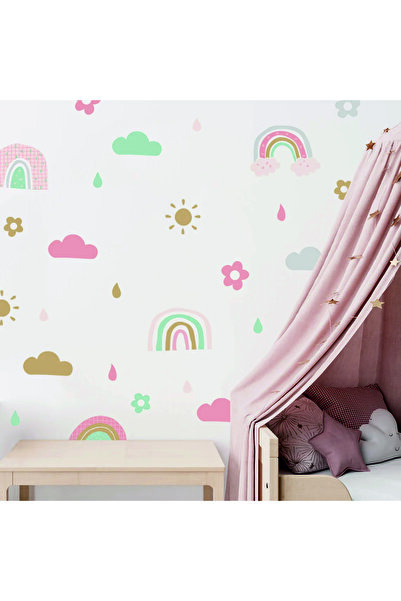 Lizpo Decor ملصقات حائط بألوان مائية بألوان قوس قزح لغرف الأطفال، تصميمات رائجة