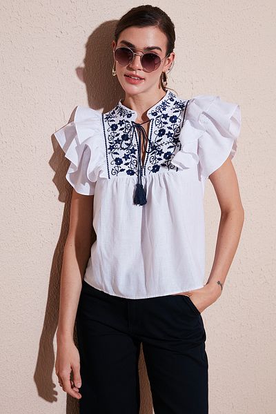 Lela Bluză din bumbac cu broderie cu croială normală BLUZ 611BZ0253