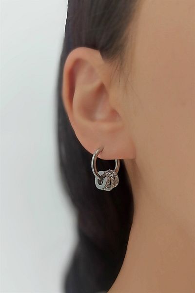 Çlk Accessories Trküpe34919 - أقراط دائرية بتفاصيل حجر فولاذي