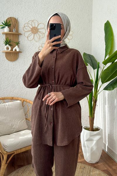 Yefrastore Brown Rope Belted Double Suit Set