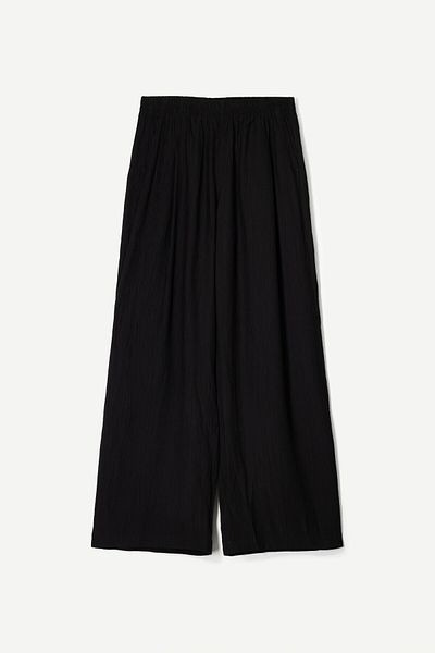 Bershka Flowing wide-leg textured trousers with drawstring