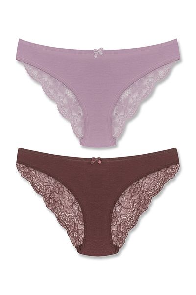 HNX 2 Pack Cotton Back Leg Lace Slip Women's Panties