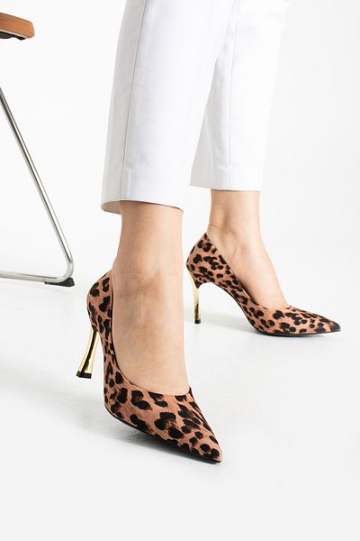 Güllü Shoes Стилет с вегански ток с леопардов модел - 9 см позлатено покритие, мемори подложка, стилно и удобно