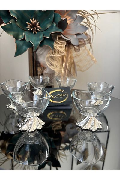 ARS COLLECTION وعاء فضي بأرجل معدنية مكون من 6 أوعية للحلوى التركية، ووعاء سكر للقهوة، ووعاء مربى، ووعاء صلصة، ووعاء هدايا