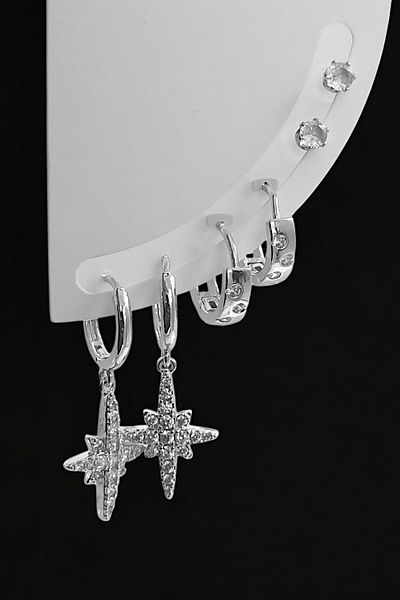 Çlk Accessories مجموعة من 6 أقراط من حجر الزركون من الفولاذ على شكل نجمة الشمال 35655