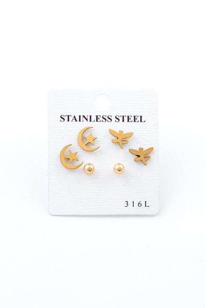 Sortie Aksesuar Ay Yıldız Hilal ve Kelebek Figürlü Paslanmaz Çelik Küpe Kombi...