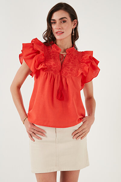 Lela Βαμβακερή κανονική εφαρμογή κεντημένη μπλούζα ΜΠΛΟΥΖΑ 611BZ0253