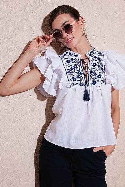 Lela Bluză din bumbac cu broderie cu croială normală BLUZ 611BZ0253