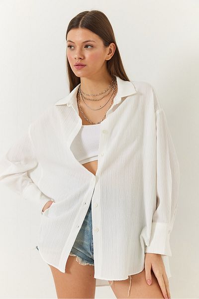 Bianco Lucci Дамска риза с отворени рамене и креп, 60392 60271069