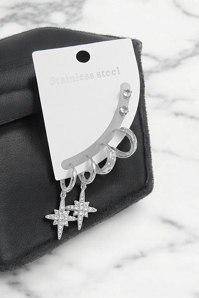 Çlk Accessories مجموعة من 6 أقراط من حجر الزركون من الفولاذ على شكل نجمة الشمال 35655