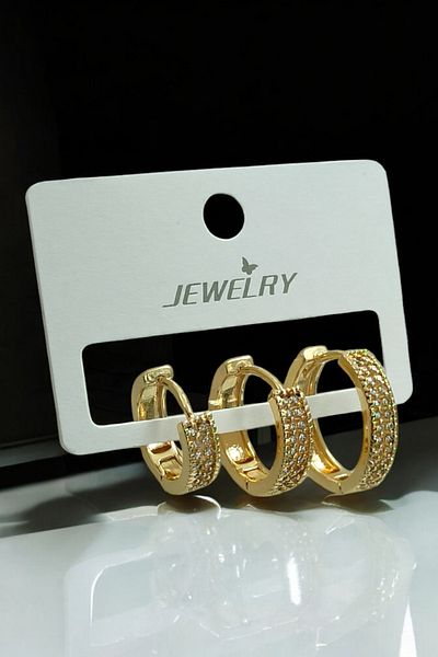 Çlk Accessories Premium Stoned 3-Piece Hoop Earrings Combo - 35609