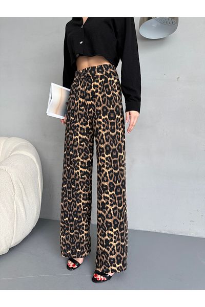 alanora Women's Leopard Print High Waist Lycra Palazzo Fabric Pants