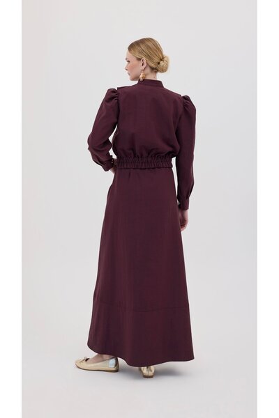 Molly Nelly Women's Burgundy Gilet Dress Bomber Jacket Set