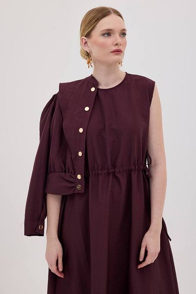 Molly Nelly Γυναικείο Σετ μπουφάν μπουφάν με φόρεμα μπορντό Gilet
