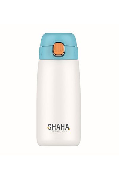 SHAHA VACUUM BOTTLE 420ML WHITE AND BLUE