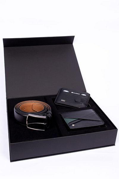 CENGİZ PAKEL Cengiz Pakel 100% Genuine Leather 3-Piece Wallet-Card Holder-Stoff Belt Set