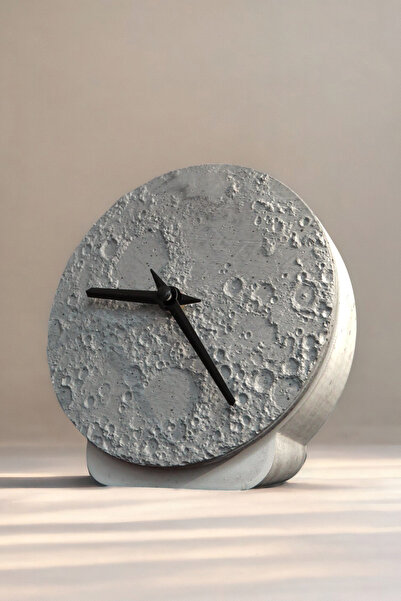 Ghogol Home Ay Kraterleri Beton Masa Saati  - Çap: 15 Cm