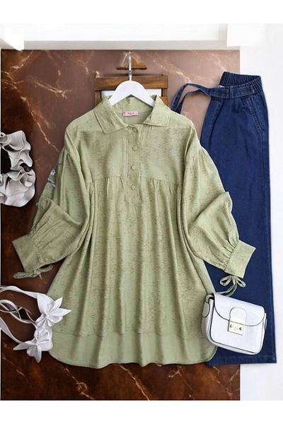 TCN Şahin Balloon Sleeve Patterned Salaş Tunic 5508