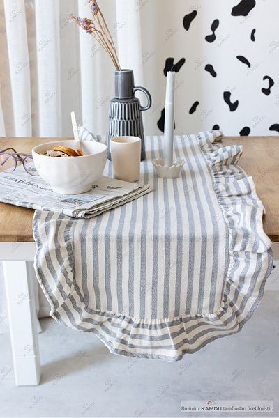 serelya 40X125 cm Vintage Ruffled Linen Cotton Runner
