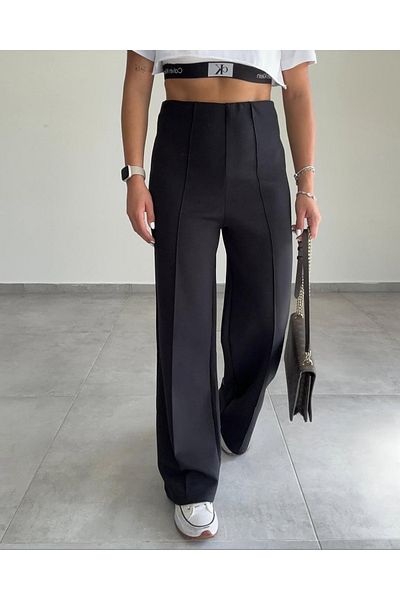 Fü Me Style Fü&Me Style Women's Black Striped Elastic Waist Modal Fabric Palazzo Pants