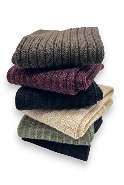 CİHO SOCKS 6 Çift Kadın Yoğun Pamuklu Ekstra Kalın Fitilli Derbili Kışlık Norveç Bot Çorabı Uzun Soket Çorap