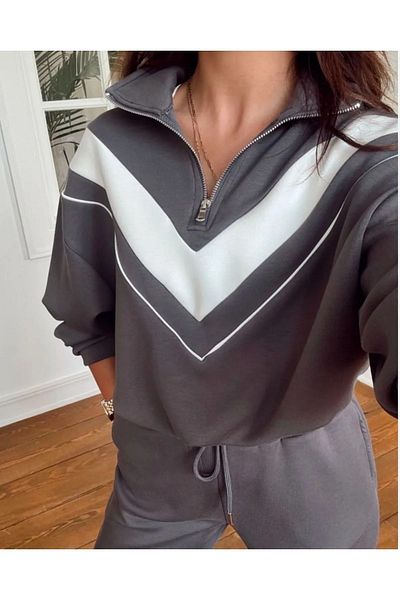 sportiness Σετ υφασμάτινο Modal με γιακά και μισό φερμουάρ