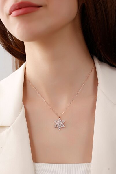 SARIASLAN Işıklı Kutuda 925 Ayar Gümüş Lotus Çiçeği Kolyesi Rose Gold