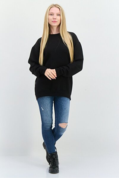 Juice Women Crew Neck Plain Sweatshirt, Black
