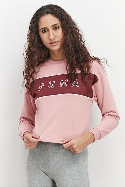 Puma سويت شيرت نسائي من الساتان بتصميم قطة ورقبة دائرية، وردي عروس