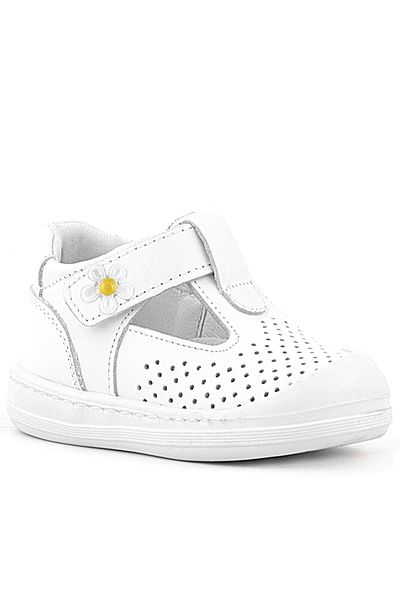 Rakerplus Shaun Genuine Leather White Daisy Detailed Velcro Anatomical Baby Sandals