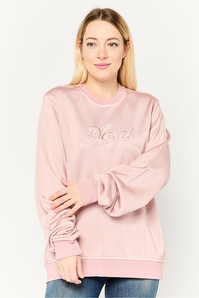 Diesel Women Crew Neck Long Sleeves Embroidered Sweatshirts, Pink