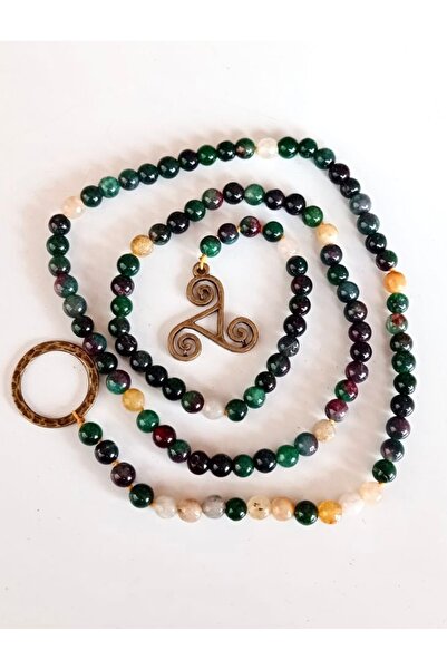 PİRAMİGO Triskelion Hint Akik Taşı ve Sitrin Taşı Birlikteliği Spiritüel 108 Mala Kolye