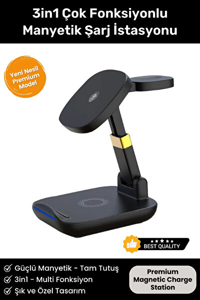 Noriyen Premium Seri Manyetik Wireless Kablosuz Şarj İstasyonu iPhone iOS Android Uyumlu Lüks Şarj Standı
