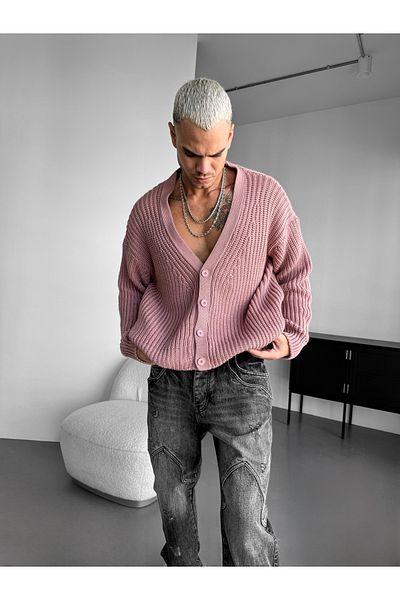 elkumoda Ζακέτα πλεκτής με βαμβακερό σχέδιο - Άνετη ζακέτα με γιακά σάλι και λεπτομέρεια με κουμπιά