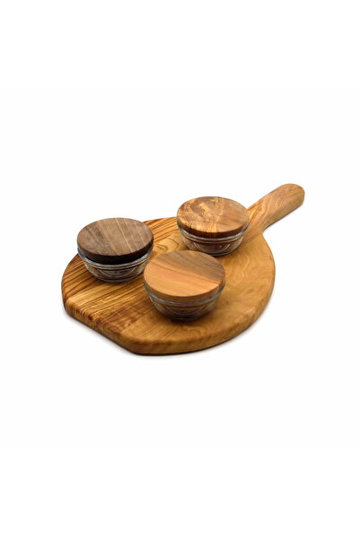 Wood Provence Ahşap Saplı Tahta ve 3 Adet Ahşap Kapaklı Cam Sosluk Set - %100...