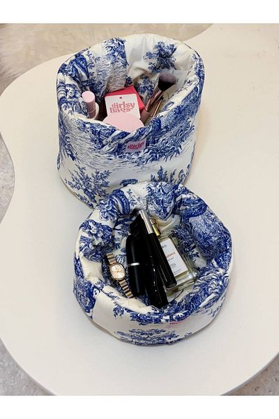 girlsybags Син френски голям органайзер за кошница, органайзер за гардероб, чанта за грим, чанта-органайзер от плат