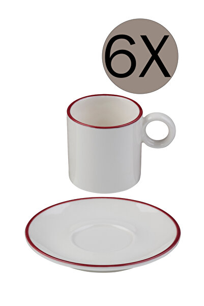 İD FİNE ID FINE Modest Maroon Ring Kahve Fincanı 80 cc ve Tabağı 12 cm 6'lı T...