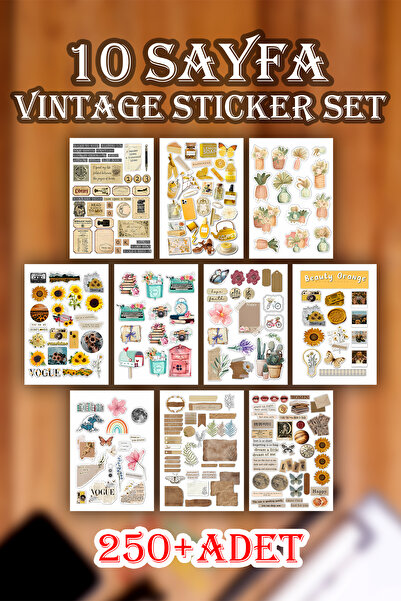 tifopix 10 Sayfa Vintage Sticker Seti Planner Ajanda Bullet Journal Için Uygun Set