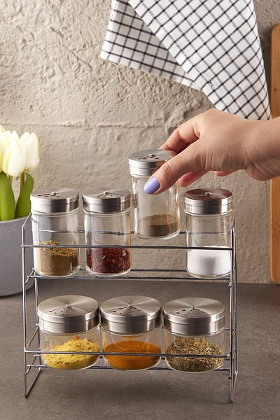KOLETİC STORE Si̇lva 8 Piece Spice Set with Stand - Glass Colored Set