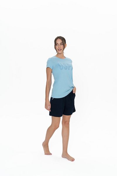 U.S. Polo Assn. Set pentru femei, licențiat, USPA, 100% bumbac, (albastru), mânecă scurtă, pantaloni scurți