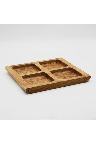 Wood Provence Wooden Square 4 Compartment Breakfast and Cookie Plate - 100% Olive Wood - 25cm