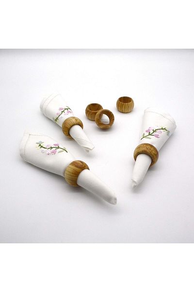 Wood Provence Wooden Round 6 Pieces Napkin Rings - 100% Olive Wood