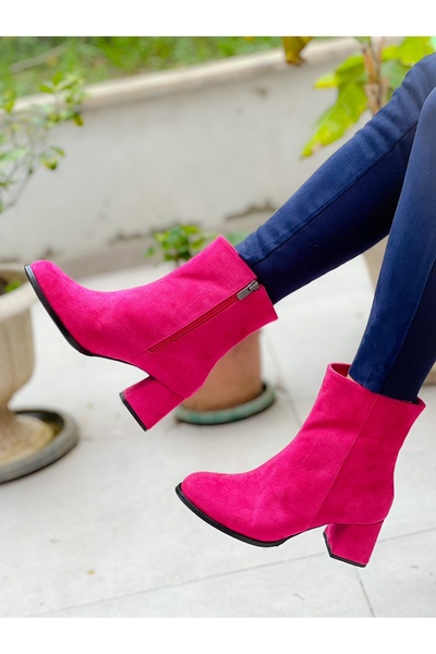 irmona Feli Fuşya Dana Süet Kalın Ökçe Bot