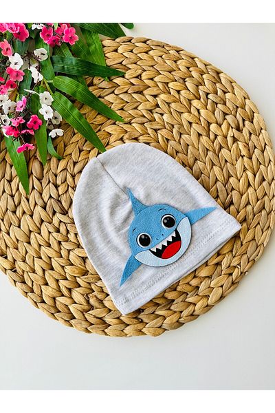 minço bebe Boy Girl Baby Kids Luxury Shark Figured Combed Cotton Gray Beret Hat