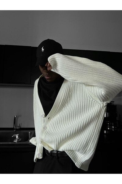 elkumoda Cotton Patterned Knitwear Cardigan - Stylish Cardigan with Shawl Collar and Button Detail